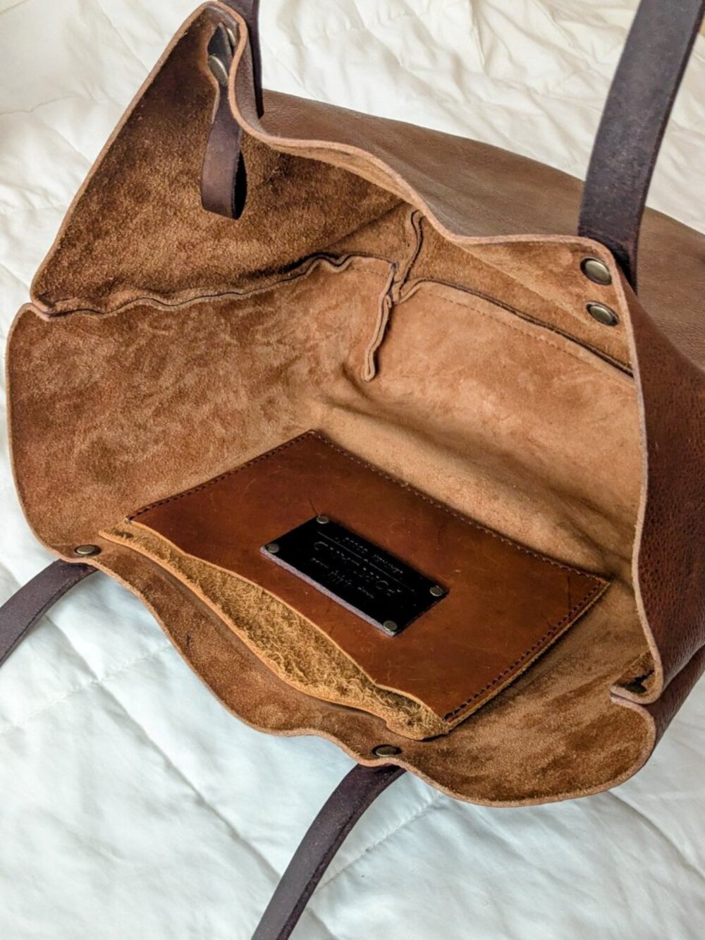 RARE Custom Portland Leather Goods Large Classic Tote Bag in Nutmeg MADE IN USA - Picture 8 of 13